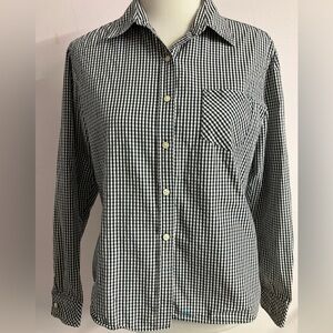 Talbots Women’s Button Front Shirt/Top, Medium, Black/White Gingham Plaid